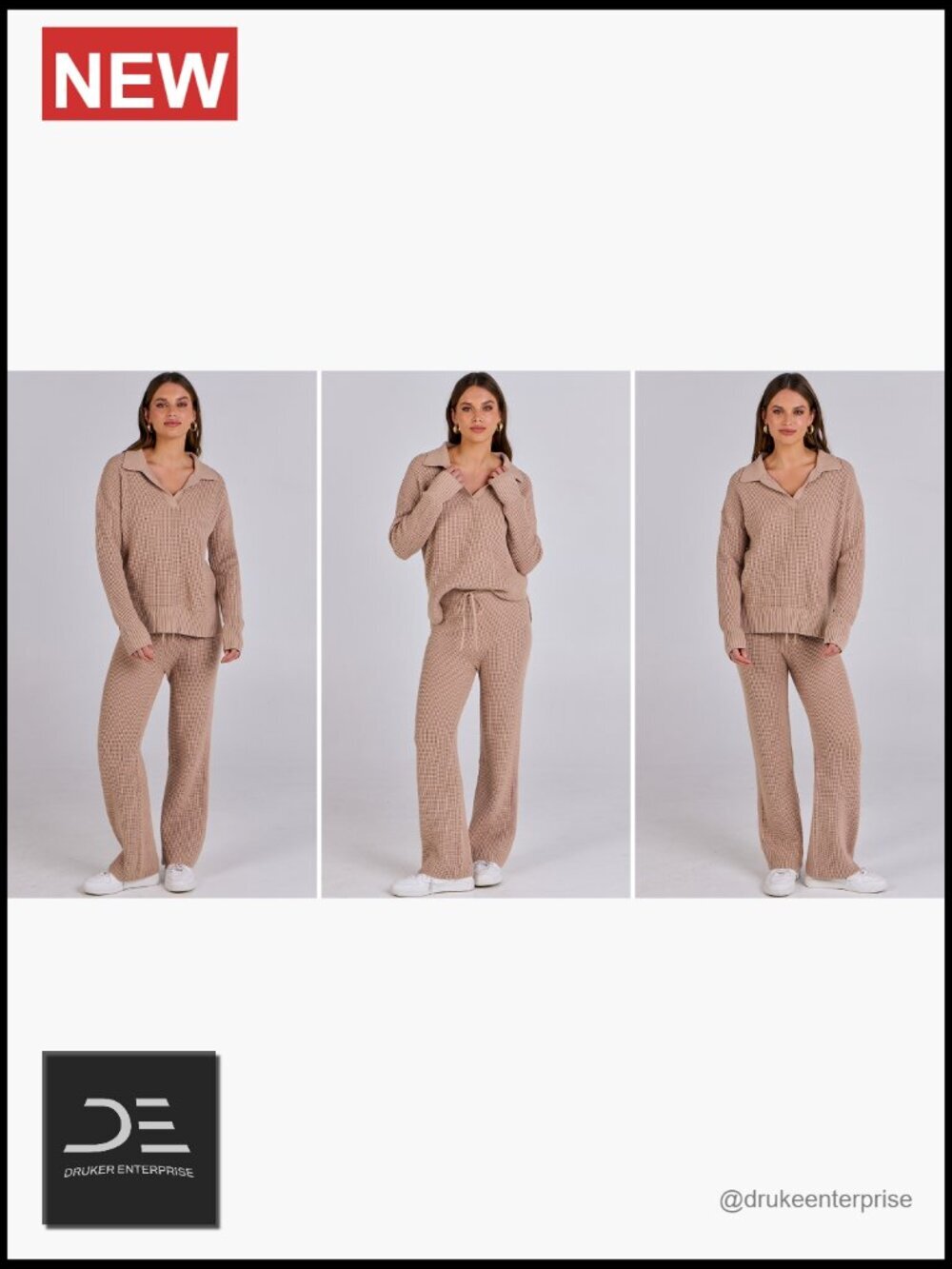 Waffle Knit Two Piece Lounge Set - Pullover & Wide Leg Pants - Picture 7 of 7